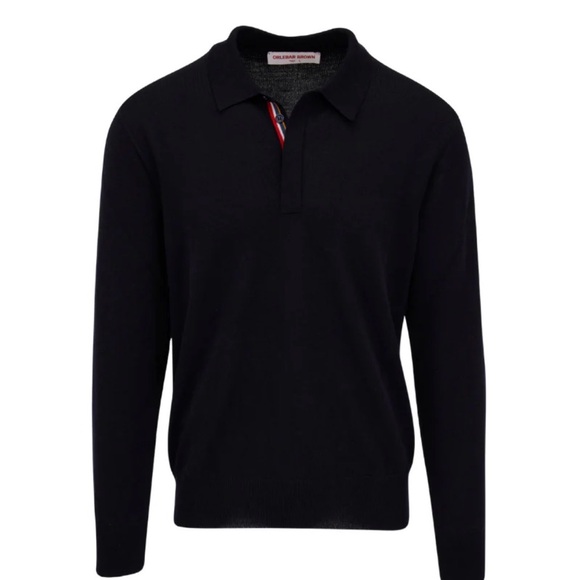 NWT Orlebar Brown Navy Long-Sleeve Polo. Size XL 100% Merino. Made in Italy.